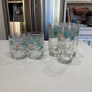 Vintage Mervyn’s Kensington Floral Drinking Glass Set, 5 Highball 4 Lowball